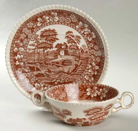Tower Brown Flat Cream Soup Bowl & Saucer Set