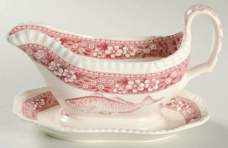 Tower Pink (Fish Center) Gravy Boat with Attached Underplate
