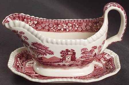 Tower Pink (Newer Backstamp) Gravy Boat & Underplate/Relish by Spode