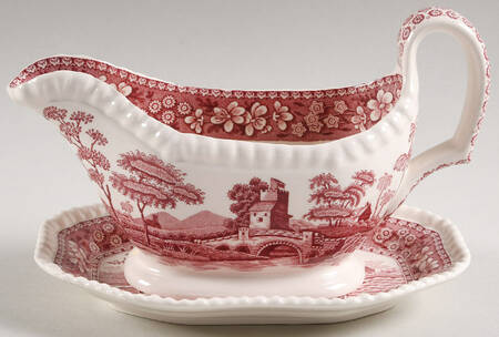 Tower Pink (Newer Backstamp) Gravy Boat & Underplate/Relish