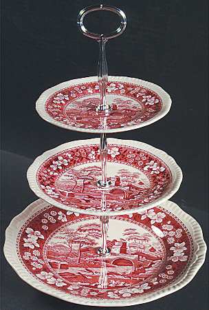 Tower Pink (Newer Backstamp) 13 7/8"-14 1/4" 3-Tiered Serving Tray(DP,SP,BB) HC