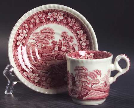 Tower Pink (Newer Backstamp) Flat Demitasse Cup & Saucer Set
