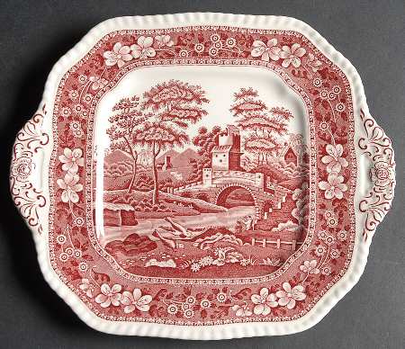Tower Pink (Newer Backstamp) Square Handled Cake Plate by Spode