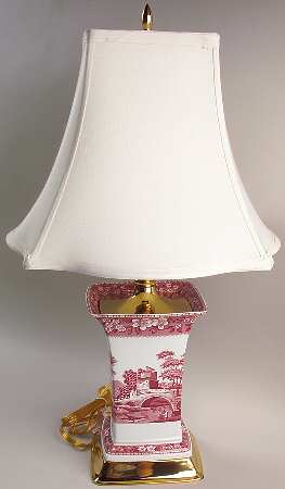 Tower Pink (Newer Backstamp) Electric Square Vase Lamp & Shade