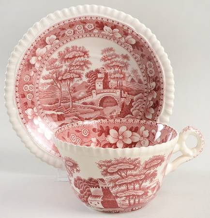Tower Pink (Older Backstamp) Flat Cup & Saucer Set