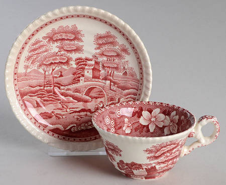 Tower Pink (Older Backstamp) Flat Demitasse Cup & Saucer Set