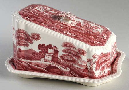 Tower Pink (Older Backstamp) Cheese Dish with Lid (Wedge)