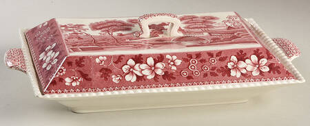 Tower Pink (Older Backstamp) Rectangular Covered Divided Vegetable