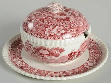 Tower Pink (Older Backstamp) Mayonaisse & Lid w/Attached Underplate