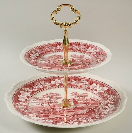 Tower Pink (Older Backstamp) 2 Tiered Serving Tray (Dinner & Salad Plate)