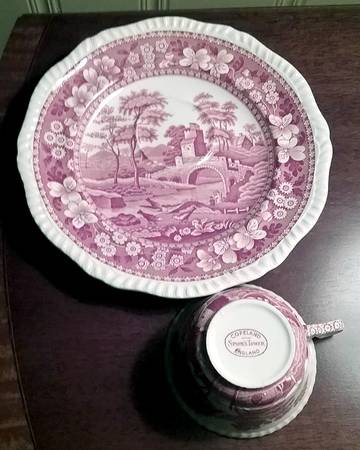 Tower Pink (Older Backstamp) Snack Plate & Cup Set