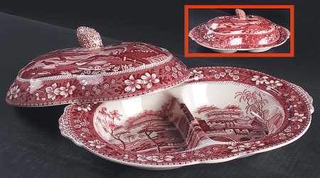 Tower Pink (Older Backstamp) Oval Covered Divided Vegetable by Spode