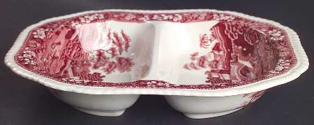 Tower Pink (Older Backstamp) 11" Oval Divided Vegetable Bowl