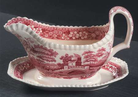 Tower Pink (Older Backstamp) Gravy Boat with Attached Underplate