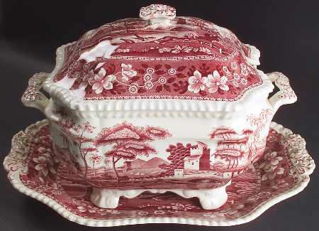 Tower Pink (Older Backstamp) Tureen & Lid W/Underplate