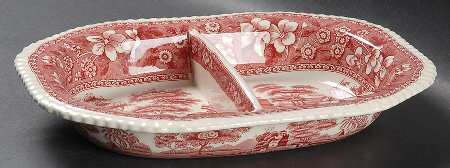 Tower Pink (Older Backstamp) 10" Oval Divided Vegetable Bowl by Spode