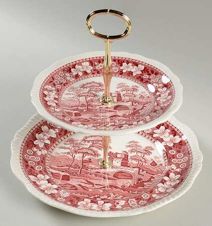 Tower Pink (Older Backstamp) 6 5/8"-10"  2 Tiered Serving Tray (Dp, Sp) HC