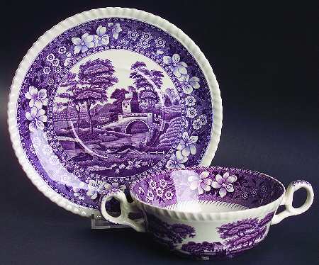 Tower Purple Flat Cream Soup Bowl & Saucer Set