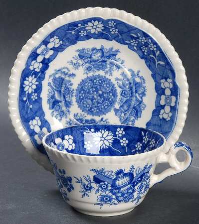 Trophies (Blue) Flat Cup & Saucer Set