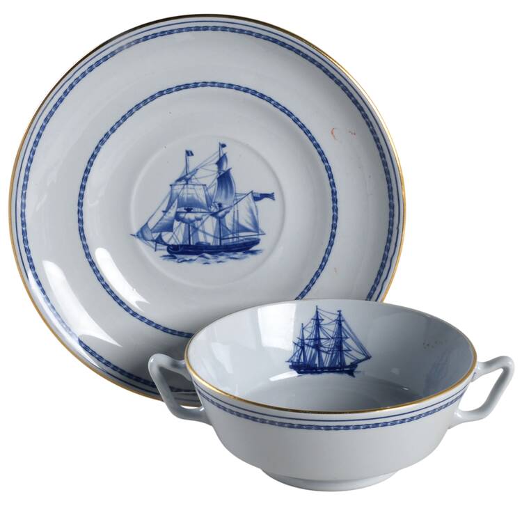 Trade Winds Blue Footed Cream Soup Bowl & Saucer Set