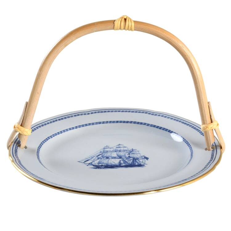 Trade Winds Blue 5 3/8"-5 5/8" Bamboo Handled Serving Plate  HC