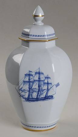 Trade Winds Blue Hexagonal Vase with Lid