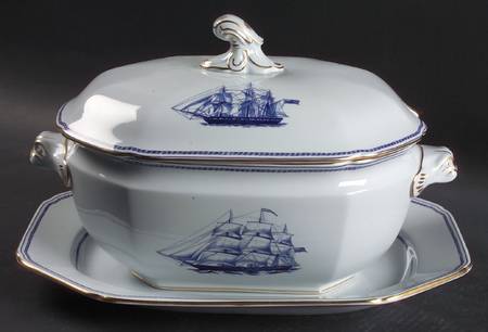 Trade Winds Blue Oval Tureen & Lid with Underplate