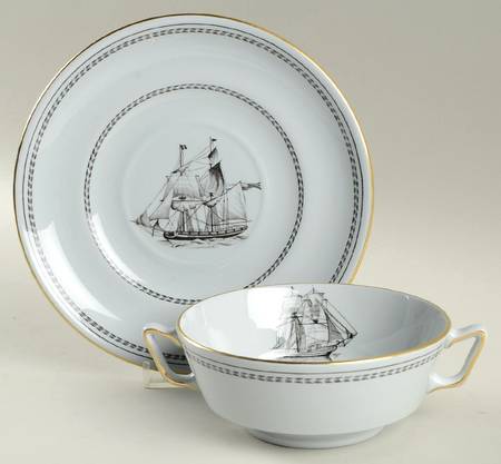 Trade Winds Black Footed Cream Soup Bowl & Saucer Set