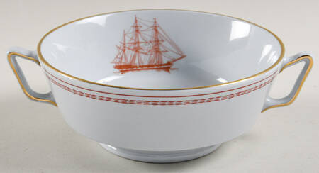 Trade Winds Red (Gold Trim) Footed Cream Soup Bowl