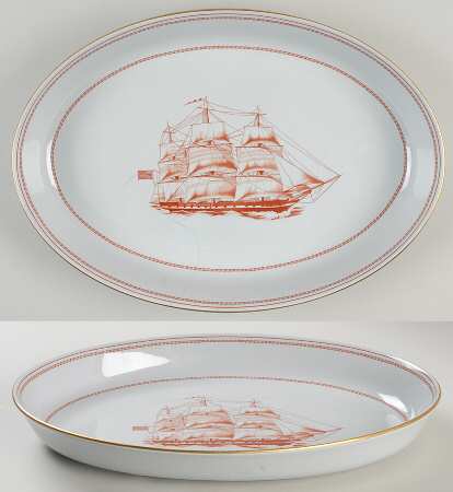 Trade Winds Red (Gold Trim) 14" Oval Baker