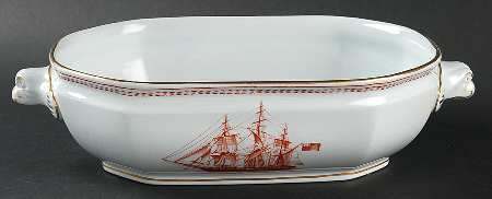 Trade Winds Red (Gold Trim) Oval Vegetable No Lid