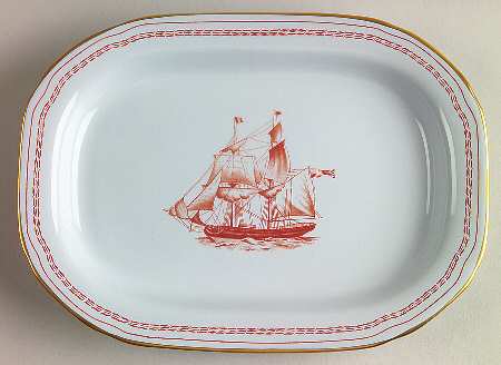 Trade Winds Red (Gold Trim) Underplate for Sauce Boat