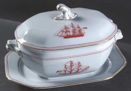 Trade Winds Red (Gold Trim) Tureen & Lid w/Underplate