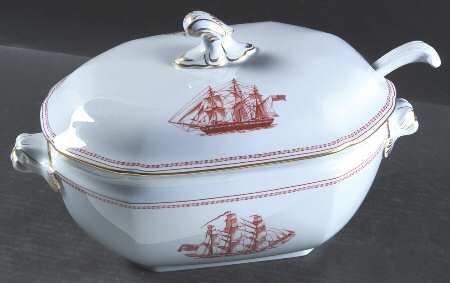 Trade Winds Red (Gold Trim) Tureen & Lid w/Ladle