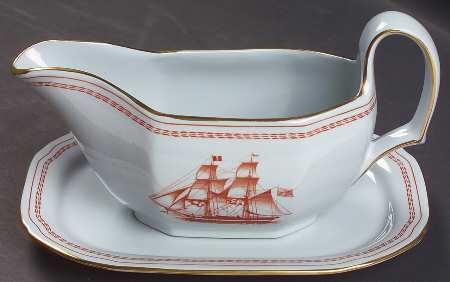 Trade Winds Red (Gold Trim) Gravy Boat & Underplate/Relish