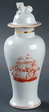 Trade Winds Red (Gold Trim) Dog Top Covered Vase