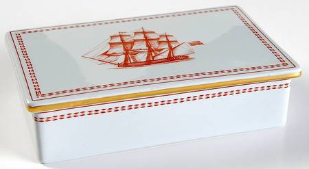 Trade Winds Red (Gold Trim) Rectangular Box with Lid