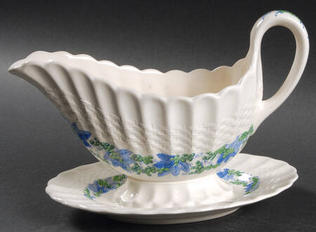 Valencia Blue Green (White Background) Gravy Boat with Attached Underplate