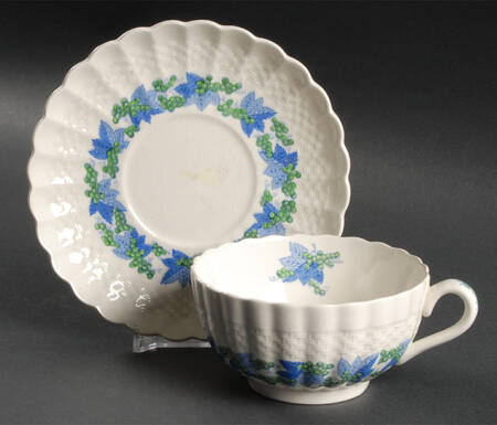 Valencia Blue Green (White Background) Flat Cup & Saucer Set