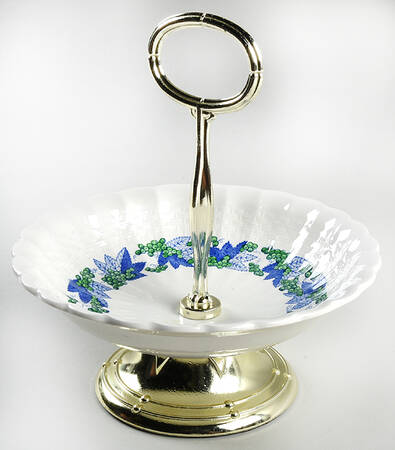 Valencia Blue Green (White Background) 6"-7" Handled Footed Nut Dish HC