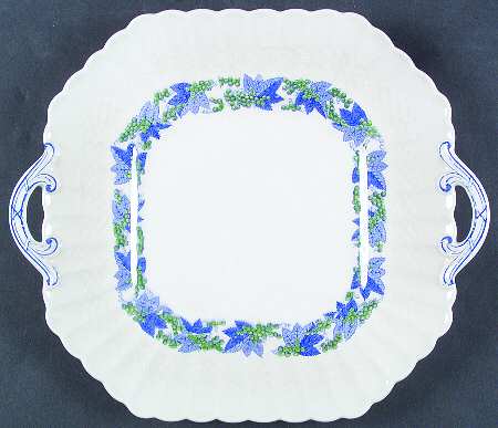 Valencia Blue Green (White Background) Square Handled Cake Plate