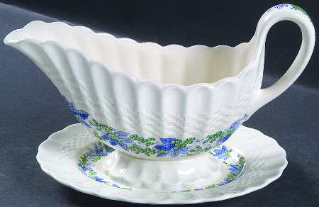 Valencia Blue Green (White Background) Gravy Boat with Attached Underplate