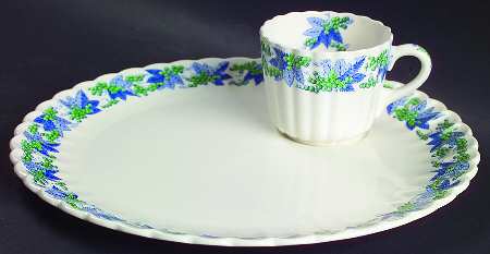Valencia Blue Green (White Background) Snack Plate & Cup Set