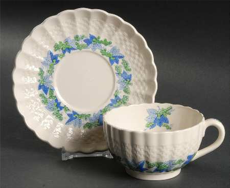 Valencia Blue Green (White Background) Flat Cup & Saucer Set