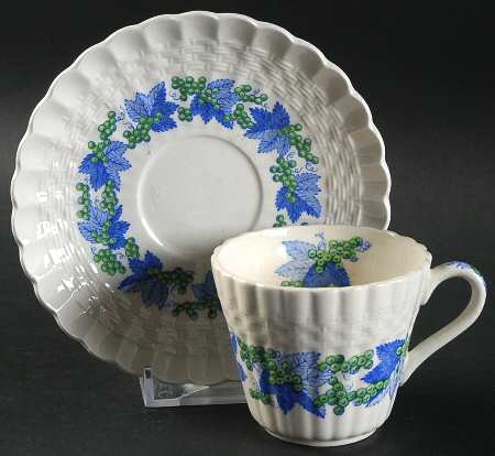 Valencia Blue Green (White Background) Flat Demitasse Cup & Saucer Set