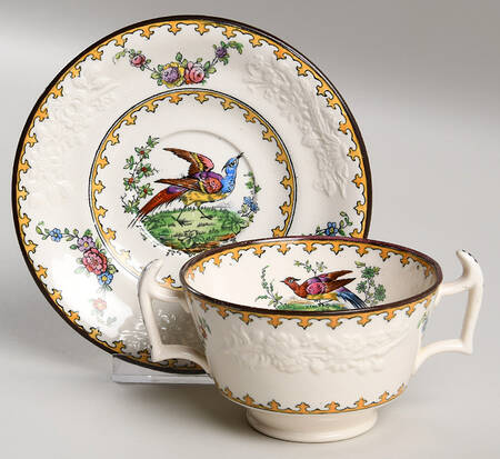 Vienna (Bird Center, Yellow, Smooth) Footed Bouillon Cup & Saucer