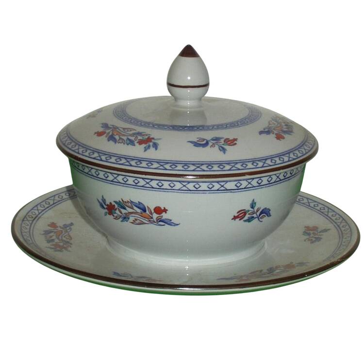 Virginia (Older, Blue Background) Mayonnaise with Attached Underplate & Lid