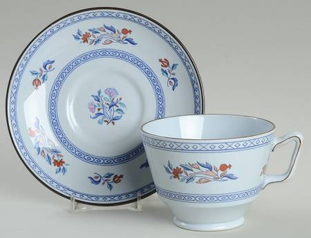 Virginia (Older, Blue Background) Footed Cup & Saucer Set