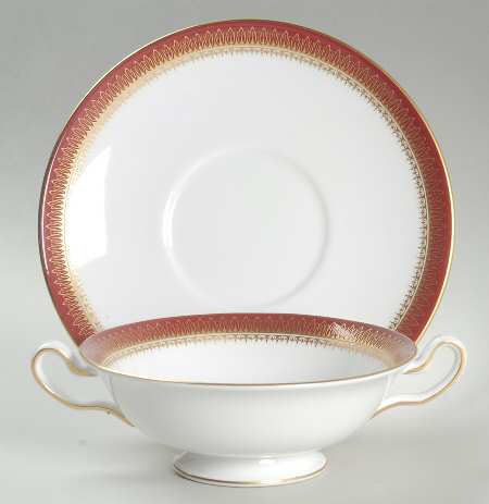 Viscount Maroon Footed Cream Soup Bowl & Saucer Set