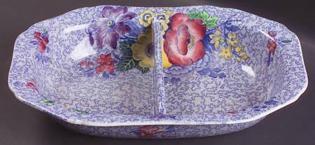 Wild Flower Blue 10" Oval Divided Vegetable Bowl